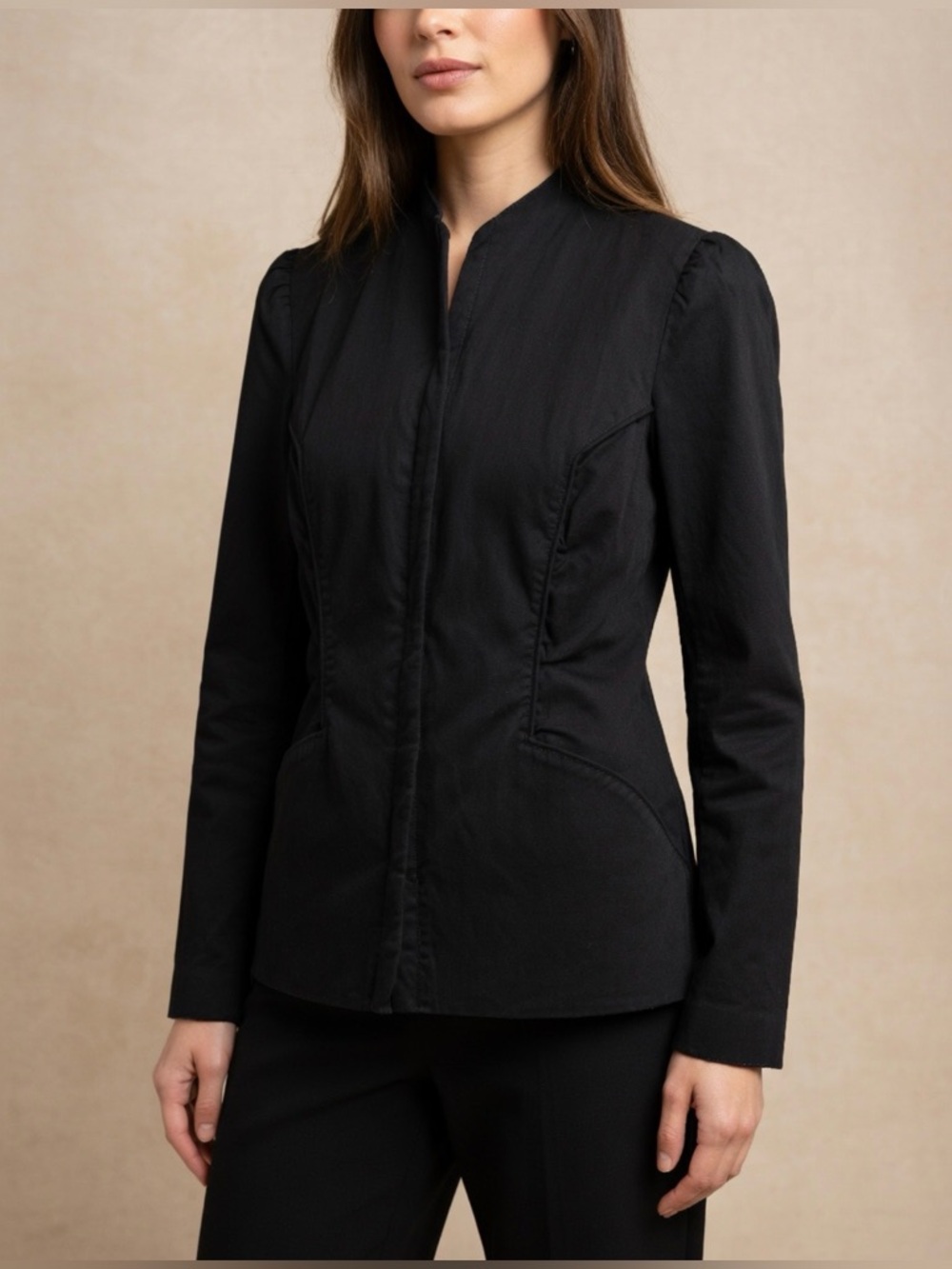 Vintage Bebe jacket Zip-up Black Blazer Y2K 90s Sz S Ruched Hard To Find #F USA